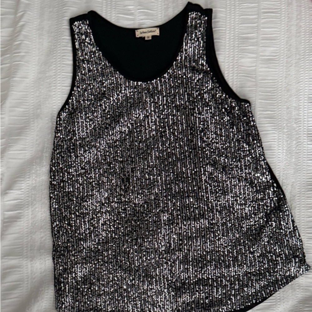 Urban diction Black and Silver Sequin Tank Top